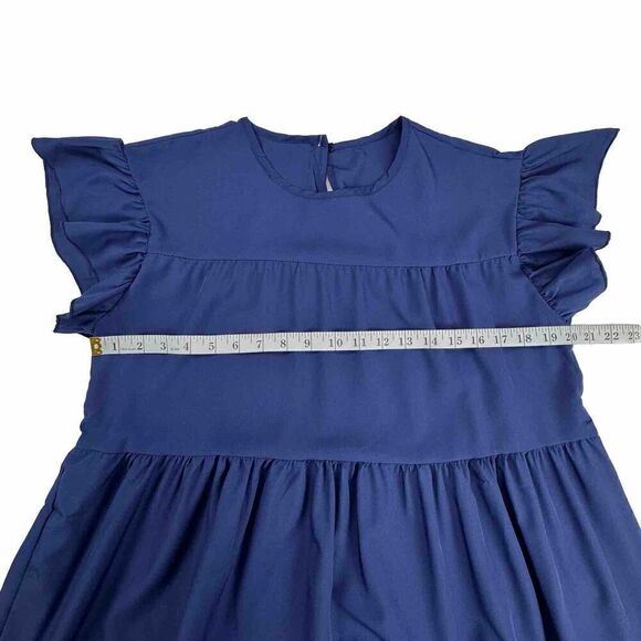 Blue Dress Ruffle Sleeve Round Neck Layered Mini Size Medium - Picture 5 of 10